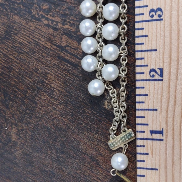 Vintage Bib Style Faux Pearl/AB Crystal Goldtone Necklace - Picture 6 of 10